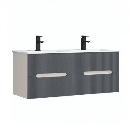 Trent 120 alsó fürdőszobabútor kerámia mosdóval (2 fiókos) fehér-antracit szürke