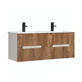   Trent 120 alsó fürdőszobabútor kerámia mosdóval (4 fiókos) fehér-sunset tölgy