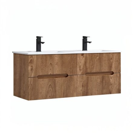 Trent 120 alsó fürdőszobabútor kerámia mosdóval 2 fiókos, sunset tölgy