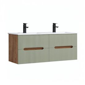   Trent 120 alsó fürdőszobabútor kerámia mosdóval (4 fiókos) sunset tölgy-zöld