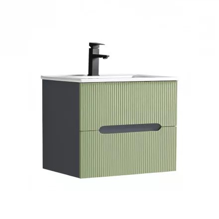 Trent 60 alsó fürdőszobabútor kerámia mosdóval (2 fiókos) antracit szürke-világoszöld