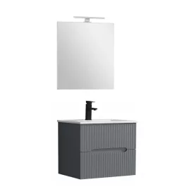   Trent Fürdőszobabútor 60 cm kerámia mosdóval (2 fiókos) tükörrel 60x80 cm antracit szürke