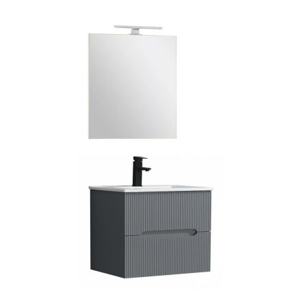 Trent Fürdőszobabútor 60 cm kerámia mosdóval (2 fiókos) tükörrel 60x80 cm antracit szürke