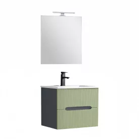   Trent Fürdőszobabútor 60 cm kerámia mosdóval (2 fiókos) tükörrel 60x80 cm antracit szürke-világoszöld