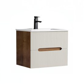   Trent 60 alsó fürdőszobabútor kerámia mosdóval (2 fiókos) sunset tölgy-fehér