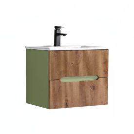  Trent 60 alsó fürdőszobabútor kerámia mosdóval (2 fiókos) világoszöld-sunset tölgy