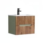 Trent 60 alsó fürdőszobabútor kerámia mosdóval (2 fiókos) zöld-sunset tölgy