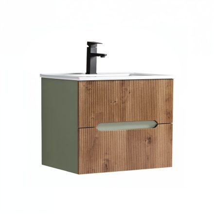 Trent 60 alsó fürdőszobabútor kerámia mosdóval (2 fiókos) zöld-sunset tölgy