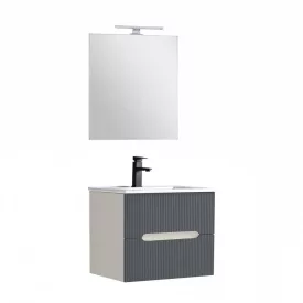   Trent Fürdőszobabútor 60 cm kerámia mosdóval (2 fiókos) tükörrel 60x80 cm fehér-antracit szürke