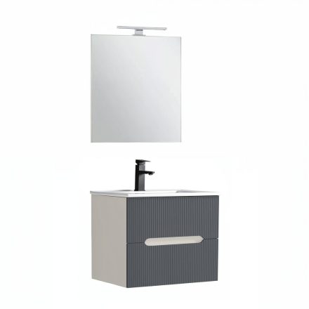 Trent Fürdőszobabútor 60 cm kerámia mosdóval (2 fiókos) tükörrel 60x80 cm fehér-antracit szürke