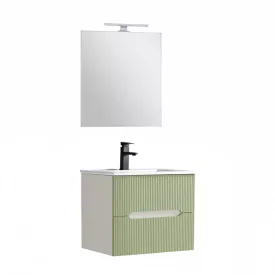   Trent Fürdőszobabútor 60 cm kerámia mosdóval (2 fiókos) tükörrel 60x80 cm fehér-világoszöld