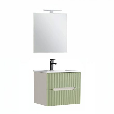 Trent Fürdőszobabútor 60 cm kerámia mosdóval (2 fiókos) tükörrel 60x80 cm fehér-világoszöld