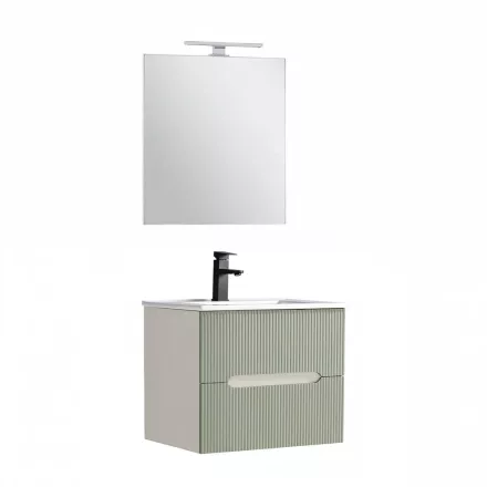 Trent Fürdőszobabútor 60 cm kerámia mosdóval (2 fiókos) tükörrel 60x80 cm fehér-zöld