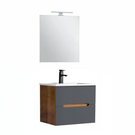 Trent Fürdőszobabútor 60 cm kerámia mosdóval (2 fiókos) tükörrel 60x80 cm sunset tölgy-antracit szürke
