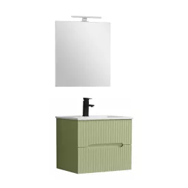   Trent Fürdőszobabútor 60 cm kerámia mosdóval (2 fiókos) tükörrel 60x80 cm világoszöld