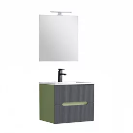   Trent Fürdőszobabútor 60 cm kerámia mosdóval (2 fiókos) tükörrel 60x80 cm világoszöld-antracit szürke