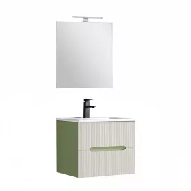   Trent Fürdőszobabútor 60 cm kerámia mosdóval (2 fiókos) tükörrel 60x80 cm világoszöld-fehér