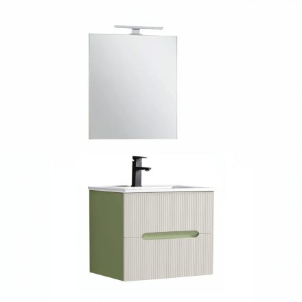 Trent Fürdőszobabútor 60 cm kerámia mosdóval (2 fiókos) tükörrel 60x80 cm világoszöld-fehér
