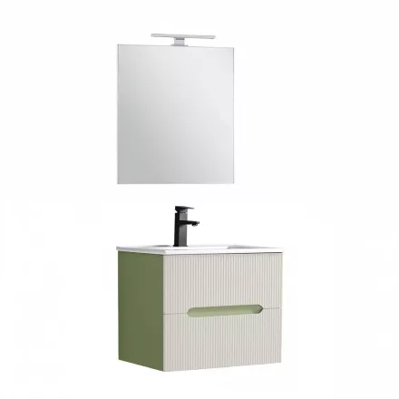 Trent Fürdőszobabútor 60 cm kerámia mosdóval (2 fiókos) tükörrel 60x80 cm világoszöld-fehér