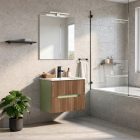 Trent Fürdőszobabútor 60 cm kerámia mosdóval (2 fiókos) tükörrel 60x80 cm világoszöld-sunset tölgy