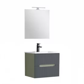   Trent Fürdőszobabútor 60 cm kerámia mosdóval (2 fiókos) tükörrel 60x80 cm zöld-antracit szürke