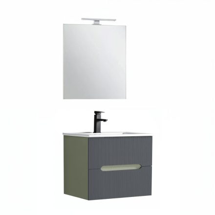Trent Fürdőszobabútor 60 cm kerámia mosdóval (2 fiókos) tükörrel 60x80 cm zöld-antracit szürke