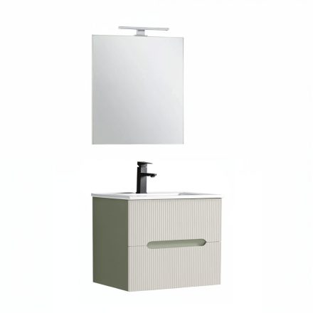 Trent Fürdőszobabútor 60 cm kerámia mosdóval (2 fiókos) tükörrel 60x80 cm zöld-fehér