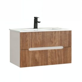   Trent 80 alsó fürdőszobabútor kerámia mosdóval (2 fiókos) fehér-sunset tölgy