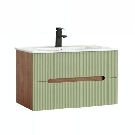   Trent 80 alsó fürdőszobabútor kerámia mosdóval (2 fiókos) sunset tölgy-világoszöld