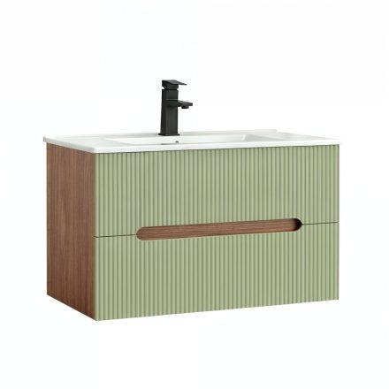 Trent 80 alsó fürdőszobabútor kerámia mosdóval (2 fiókos) sunset tölgy-világoszöld