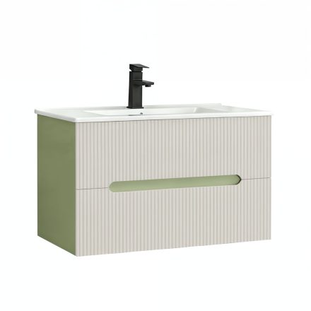 Trent 80 alsó fürdőszobabútor kerámia mosdóval (2 fiókos) világoszöld-fehér