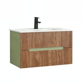   Trent 80 alsó fürdőszobabútor kerámia mosdóval (2 fiókos) világoszöld-sunset tölgy
