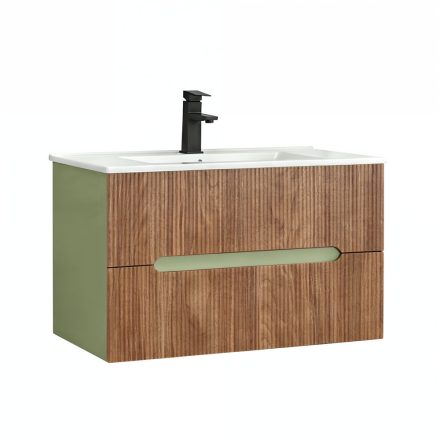 Trent 80 alsó fürdőszobabútor kerámia mosdóval (2 fiókos) világoszöld-sunset tölgy