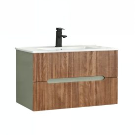   Trent 80 alsó fürdőszobabútor kerámia mosdóval (2 fiókos) zöld-sunset tölgy