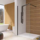 River walk in zuhanyfal 90x190 cm, 6 mm biztonsági üveggel, fekete színű elemekkel, víztiszta üveggel