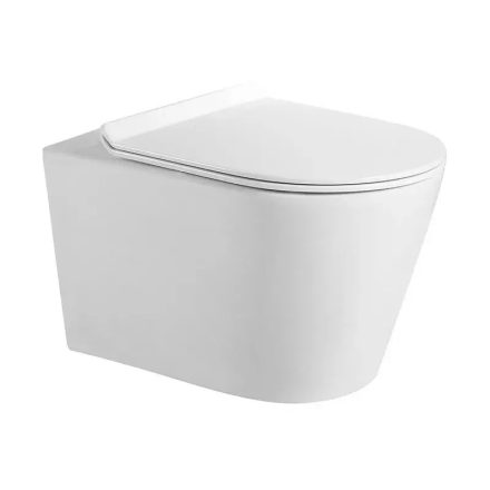 Stuxi Pearl White perem nélküli mély öblítésű íves fali WC, rejtett szerelésű, lecsapódásgátlós wc ülőkével