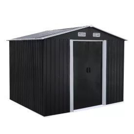  Alaska 6x8 dupla tolóajtós nyeregtetős fém antracit kerti szerszámtároló ház 257x205x212 cm