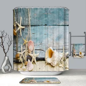   Textil zuhanyfüggöny 180x200 cm, halászháló és kagylók mintázattal, mosható és vasalható
