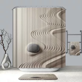   Textil zuhanyfüggöny 180x200 cm, sivatag-kavics mintázattal, mosható és vasalható