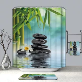   Textil zuhanyfüggöny 180x200 cm, feng-shui bambusz mintázattal, mosható és vasalható