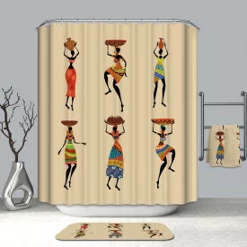   Textil zuhanyfüggöny 180x200 cm, afrikai tánc mintázattal, mosható és vasalható