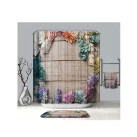   Textil zuhanyfüggöny 180x200 cm, selyemvirág mintázattal, mosható és vasalható