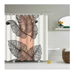   Textil zuhanyfüggöny 180x200 cm, pálmalevél mintázattal, mosható és vasalható