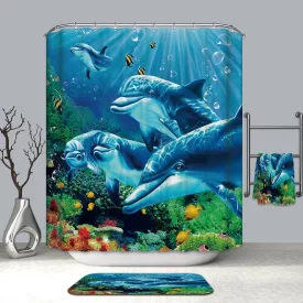   Textil zuhanyfüggöny 180x200 cm, delfinek mintázattal, mosható és vasalható