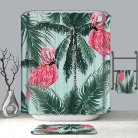  Textil zuhanyfüggöny 180x200 cm, flamingók sötét mintázattal, mosható és vasalható