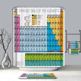   Textil zuhanyfüggöny 180x200 cm, periódusos rendszer mintázattal, mosható és vasalható