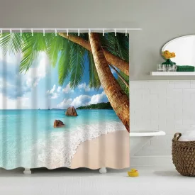   Textil zuhanyfüggöny 180x200 cm, pálmafa mintázattal, mosható és vasalható