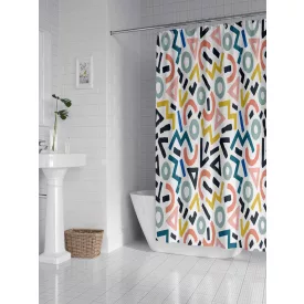   Textil zuhanyfüggöny 180x200 cm, színes mintázattal, mosható és vasalható