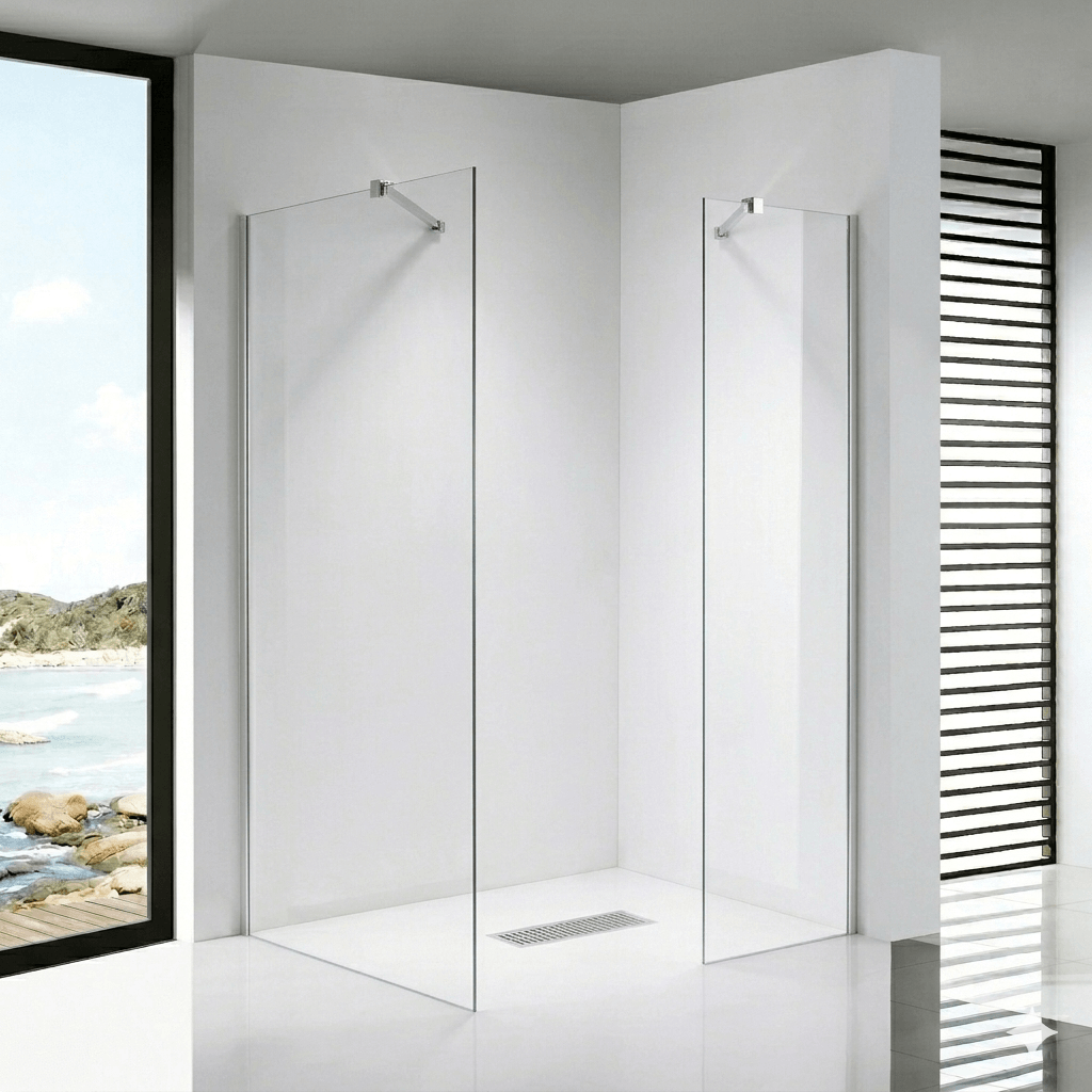 Stuxi Milano Easy Kombi Walk-in zuhanyfal 70x70 cm króm, két üveglap helytakarékos sarokmerevítőkkel, négy oldalról védett zuhanytér
