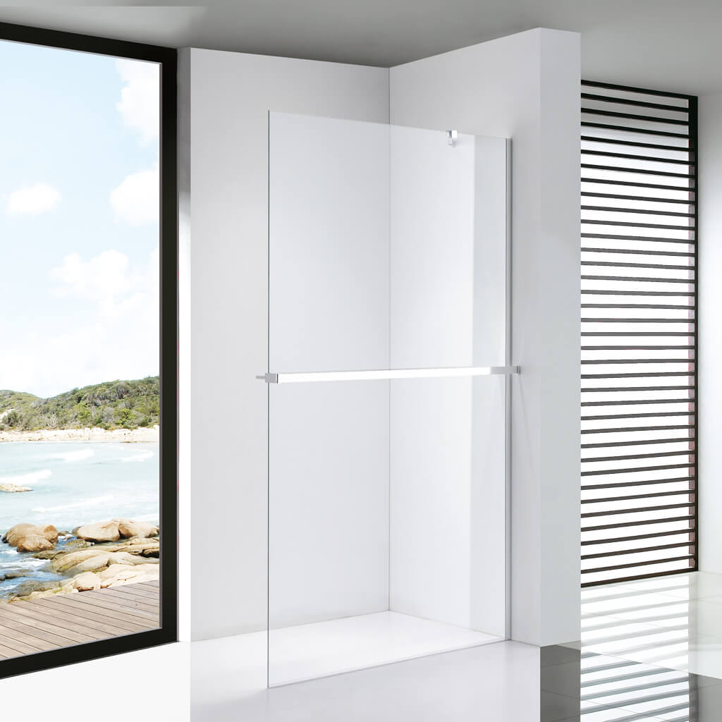 Stuxi Milano Easy Plus Walk-in zuhanyfal 140x200 cm króm, helytakarékos sarokmerevítővel, polccal és törölközőtartóval